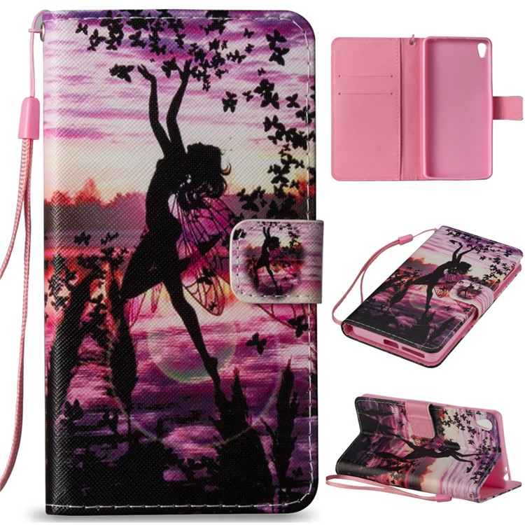 Illustration Folio Leather Wallet Stand Case for Sony Xperia E5 - Butterfly Fairy-1