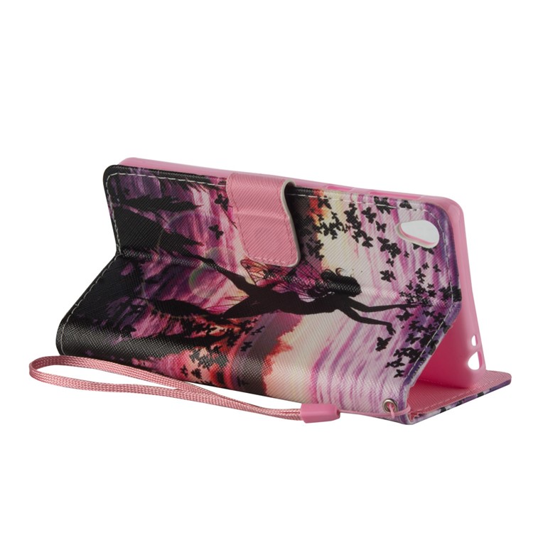 Illustration Folio Leather Wallet Stand Case for Sony Xperia E5 - Butterfly Fairy-4