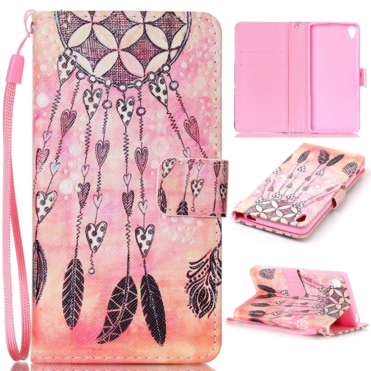 Patterned Leather Wallet Cover with Wrist Strap for Sony Xperia XA / XA Dual - Dream Catcher-1