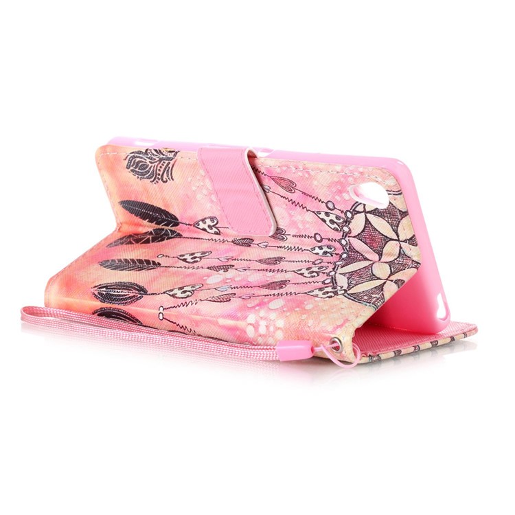 Patterned Leather Wallet Cover with Wrist Strap for Sony Xperia XA / XA Dual - Dream Catcher-4