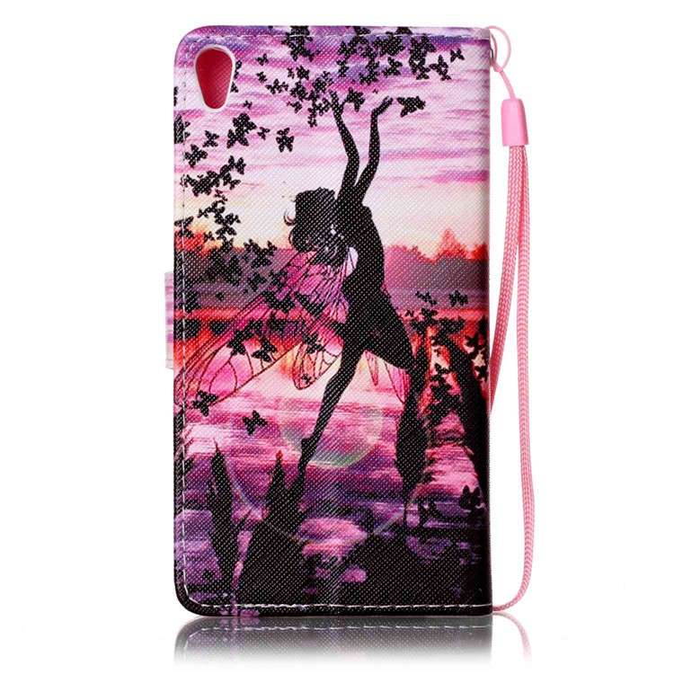 Patterned Leather Wallet Flip Case with Hand Strap for Sony Xperia XA / XA Dual - Fairy and Butterflies-3