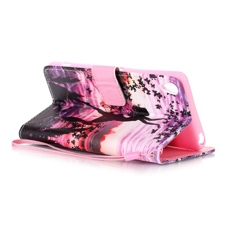 Patterned Leather Wallet Flip Case with Hand Strap for Sony Xperia XA / XA Dual - Fairy and Butterflies-4