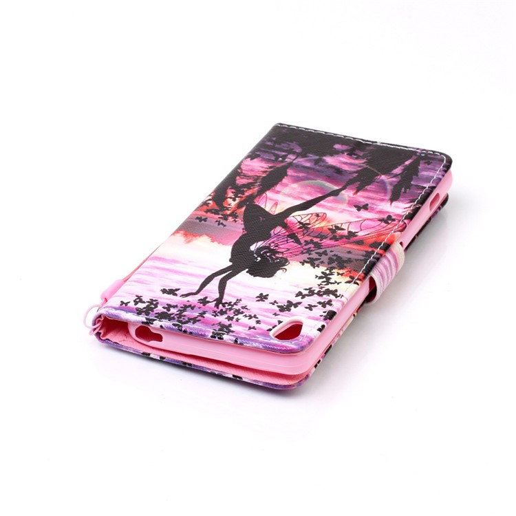 Patterned Leather Wallet Flip Case with Hand Strap for Sony Xperia XA / XA Dual - Fairy and Butterflies-6
