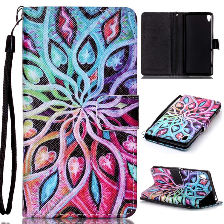 Patterned Leather Wallet Magnetic Flip Case for Sony Xperia XA / XA Dual - Hearts and Vines-1