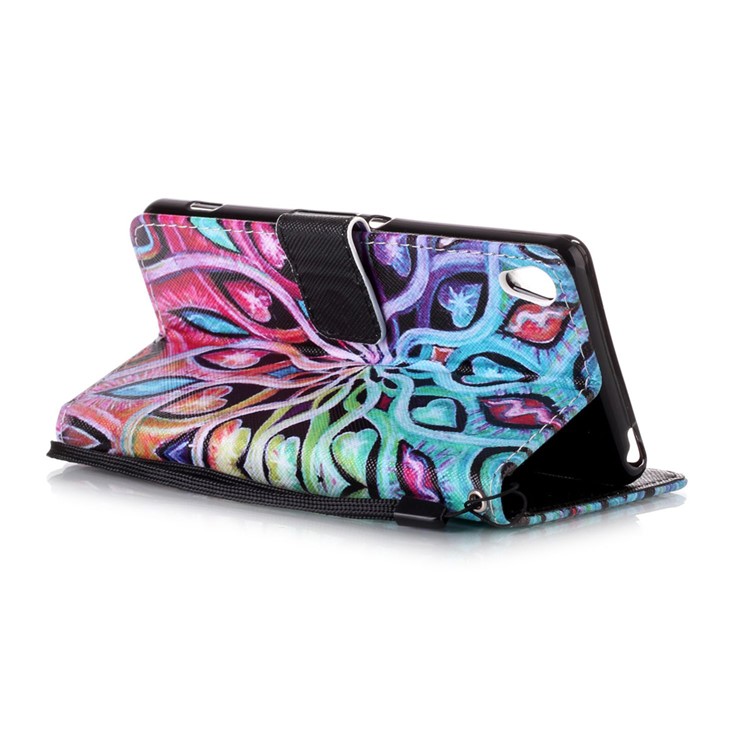 Patterned Leather Wallet Magnetic Flip Case for Sony Xperia XA / XA Dual - Hearts and Vines-4