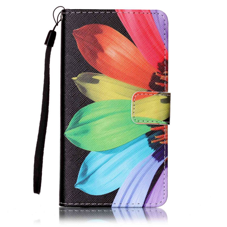 Patterned Leather Wallet Shell with Lanyard for Sony Xperia XA / XA Dual - Colorful Daisy-2