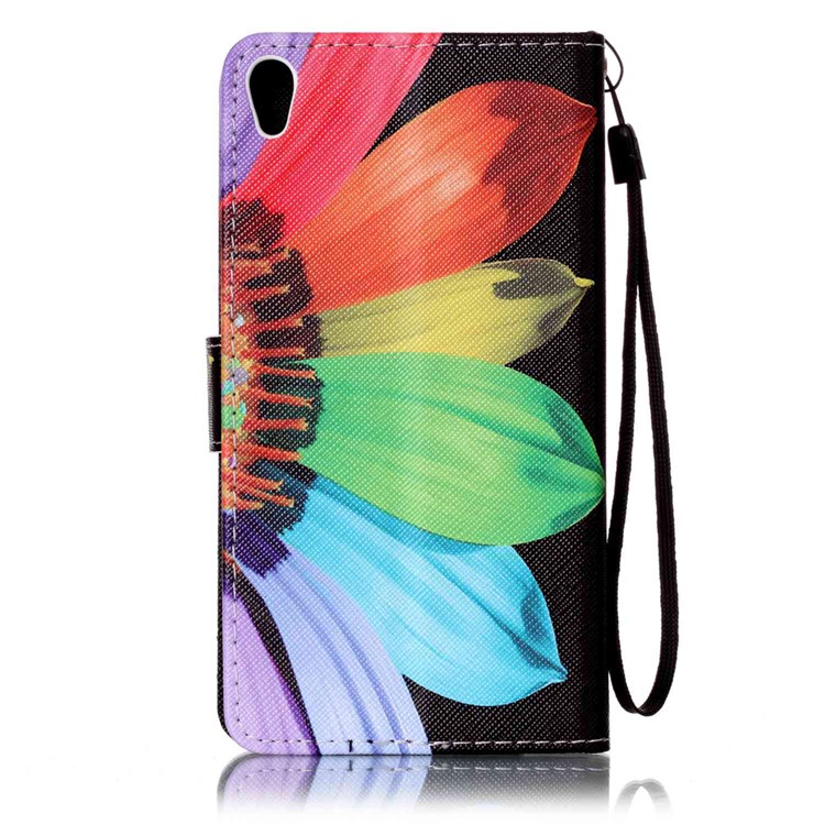 Patterned Leather Wallet Shell with Lanyard for Sony Xperia XA / XA Dual - Colorful Daisy-3