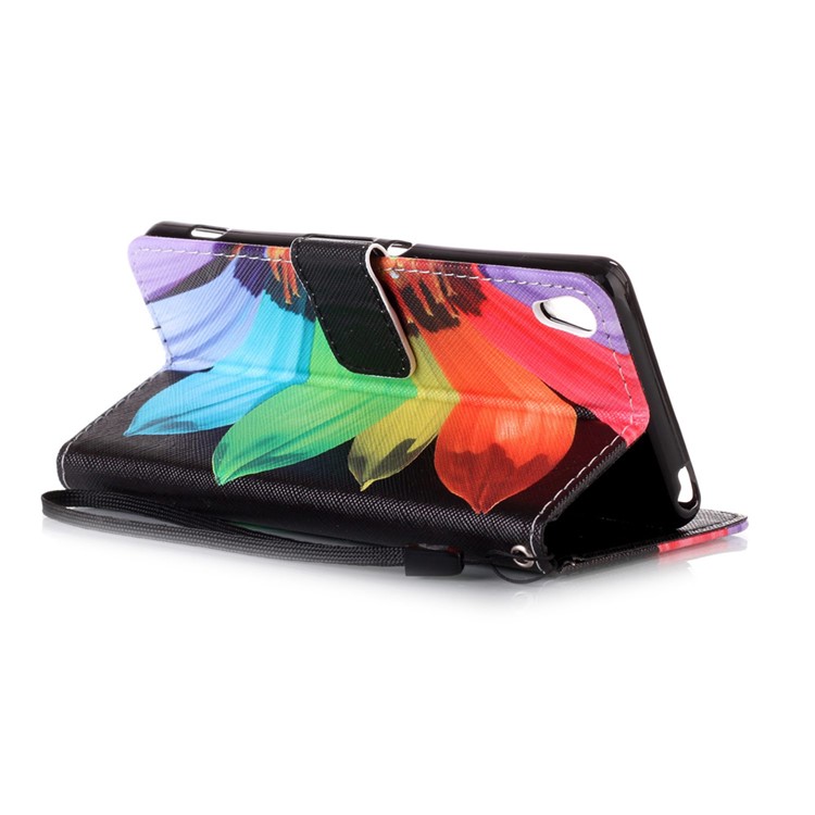 Patterned Leather Wallet Shell with Lanyard for Sony Xperia XA / XA Dual - Colorful Daisy-4