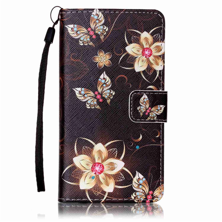 Patterned Leather Wallet Mobile Cover for Sony Xperia XA / XA Dual - Gold Flowers and Butterflies-2