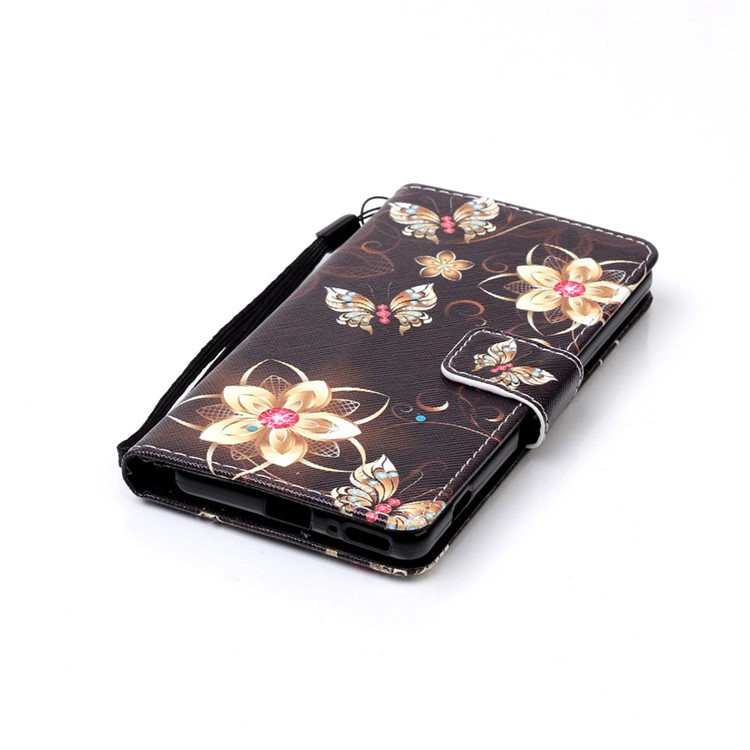 Patterned Leather Wallet Mobile Cover for Sony Xperia XA / XA Dual - Gold Flowers and Butterflies-5