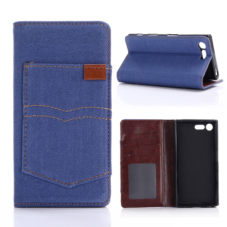 Funda De Cuero Auto-absorbida Del Soporte De La Cartera Del Soporte De Los Vaqueros Para El Xperia X Compacto De Sony - Azul Claro-1