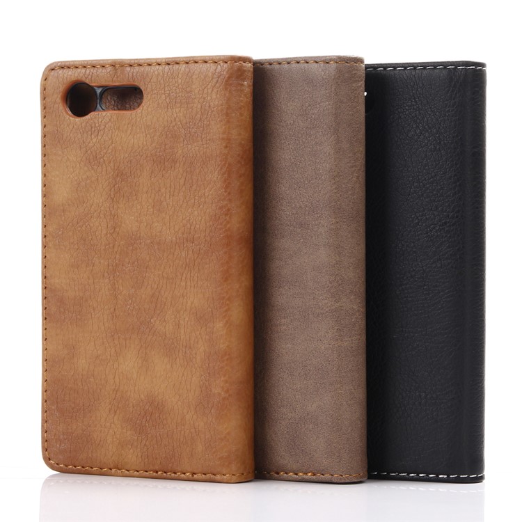 Para Sony Xperia X Compacto Estuche De Cuero Retro Estilo Billetera - Negro-7