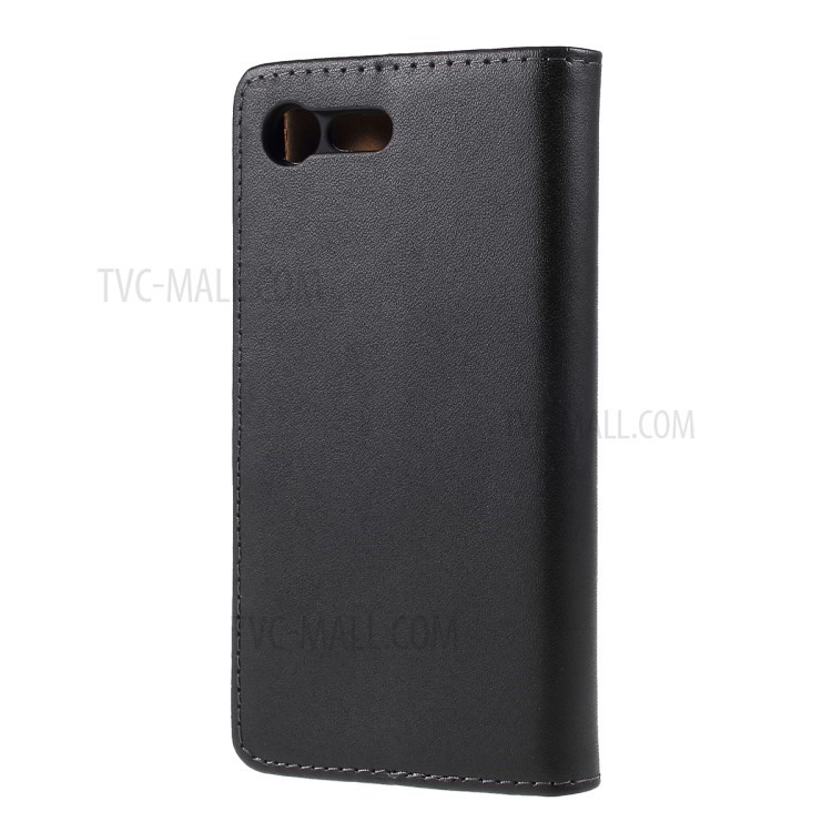 Custodia a Portafoglio in Pelle Split Originale Con Supporto Per Sony Xperia X Compact - Nero