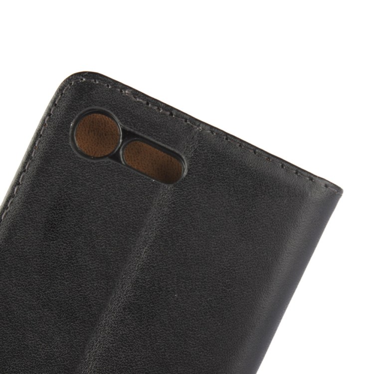 Echt geteilte Leder Geldbörse mit Standfuß für Sony Xperia X Compact - Schwarz-8