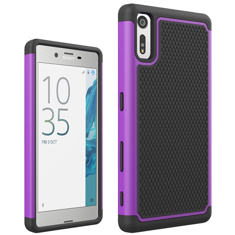 Football Grain PC + Silicone Hybrid Back Case for Sony Xperia XZs / XZ - Purple-1
