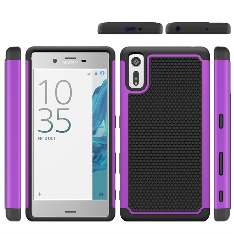 Football Grain PC + Silicone Hybrid Back Case for Sony Xperia XZs / XZ - Purple-2
