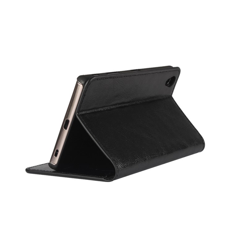 Crazy Horse Full Grain Genuine Leather Wallet Stand Case for Sony Xperia Z5 Premium / Dual - Black-3