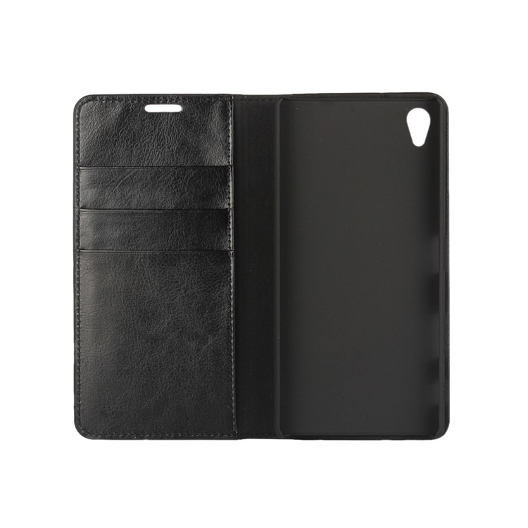 Crazy Horse Full Grain Genuine Leather Wallet Stand Case for Sony Xperia Z5 Premium / Dual - Black-5
