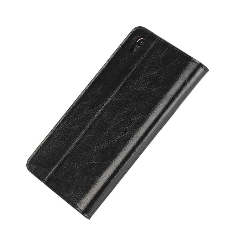 Crazy Horse Full Grain Genuine Leather Wallet Stand Case for Sony Xperia Z5 Premium / Dual - Black-7
