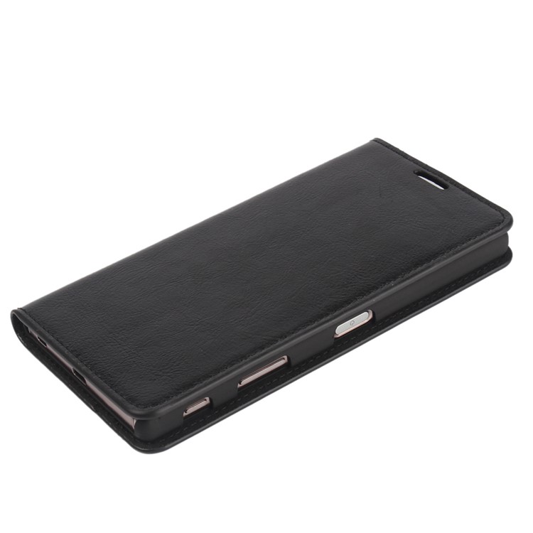 Crazy Horse Full Grain Genuine Leather Wallet Stand Case for Sony Xperia Z5 Premium / Dual - Black-9