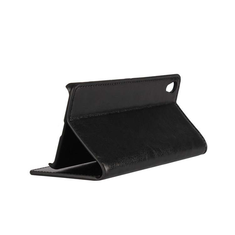 Crazy Horse Full Grain Genuine Leather Wallet Stand Case for Sony Xperia XA / Dual - Black-3