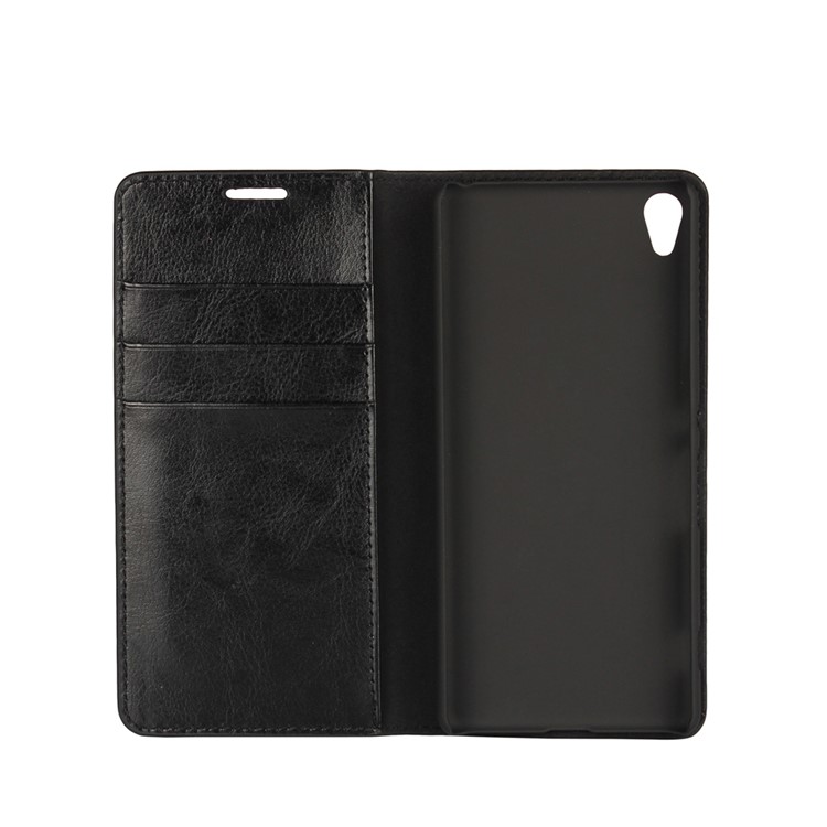 Crazy Horse Full Grain Genuine Leather Wallet Stand Case for Sony Xperia XA / Dual - Black-5