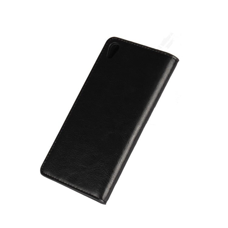 Crazy Horse Full Grain Genuine Leather Wallet Stand Case for Sony Xperia XA / Dual - Black-7