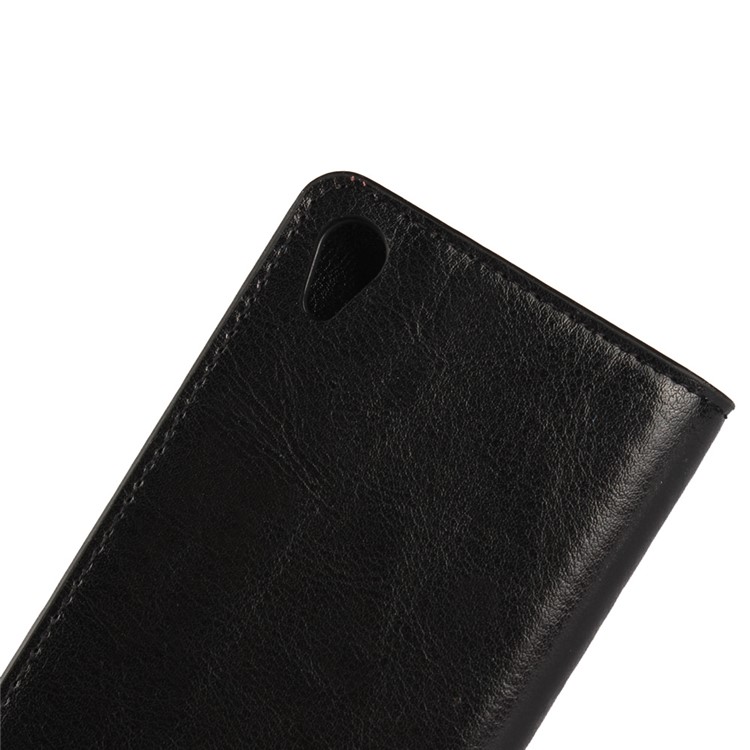 Crazy Horse Full Grain Genuine Leather Wallet Stand Case for Sony Xperia XA / Dual - Black-9