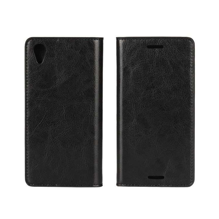 Crazy Horse Genuine Leather Wallet Phone Case for Sony Xperia X Performance - Black-1