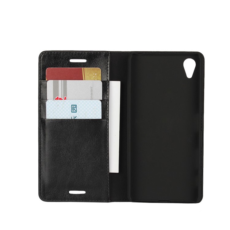 Crazy Horse Genuine Leather Wallet Phone Case for Sony Xperia X Performance - Black-3