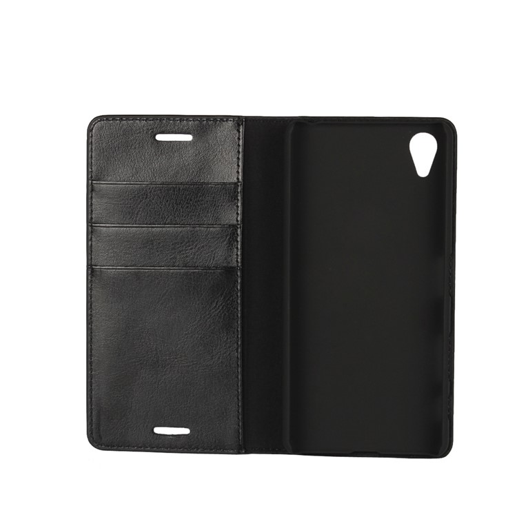 Crazy Horse Genuine Leather Wallet Phone Case for Sony Xperia X Performance - Black-4