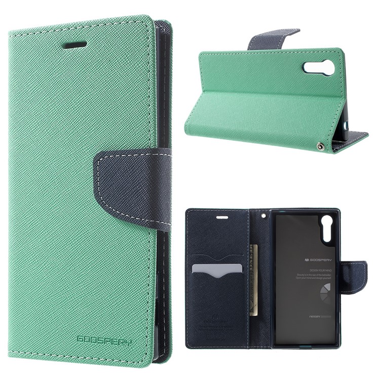 MERCURY GOOSPERY Contrast Color PU Leather Cover for Sony Xperia XZs / XZ - Cyan-1