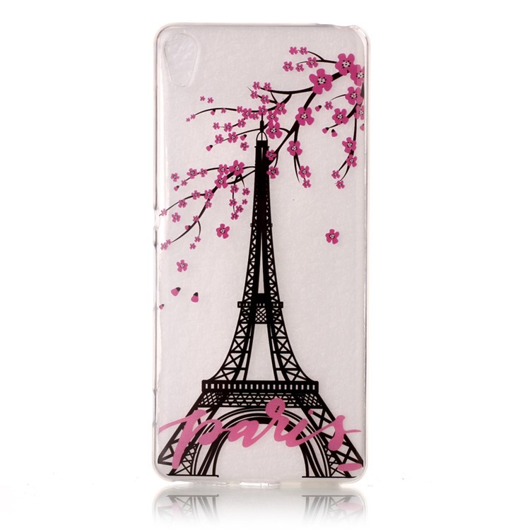 IMD TPU Mobile Phone Case for Sony Xperia XA/XA Dual - Eiffel Tower and Plum Flowers-1