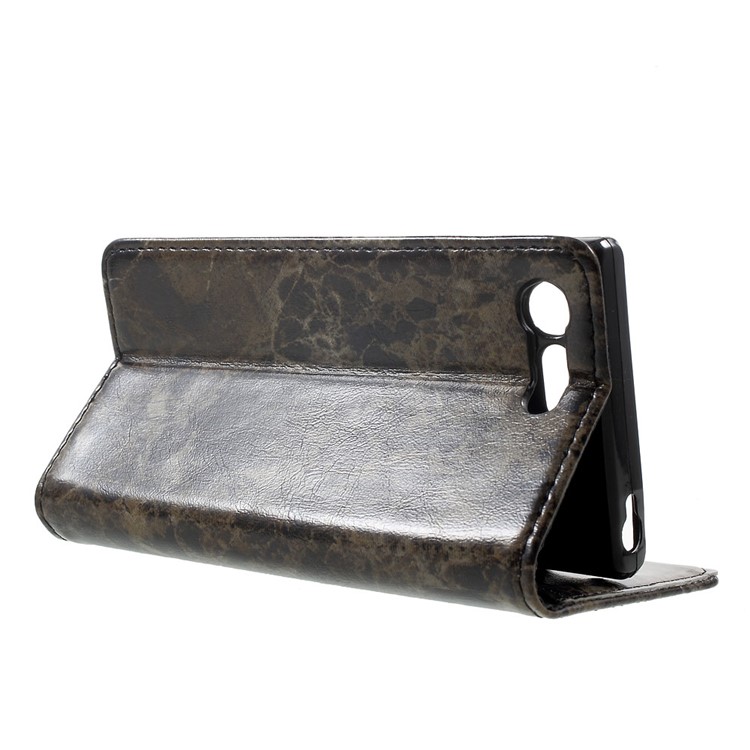 Caja de cuero de la carpeta del cuero de la textura del mármol para Sony xperia X compacto - negro-3