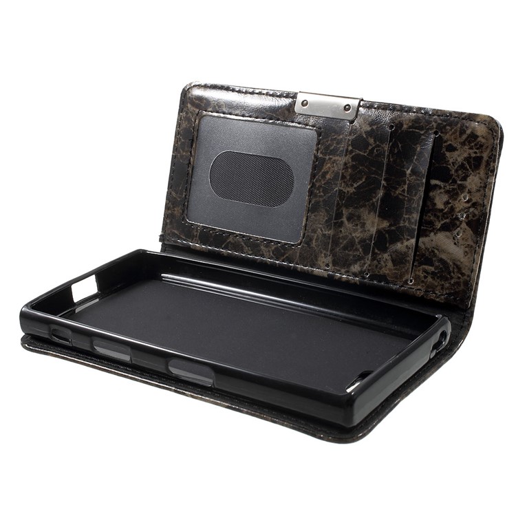 Caja de cuero de la carpeta del cuero de la textura del mármol para Sony xperia X compacto - negro-4