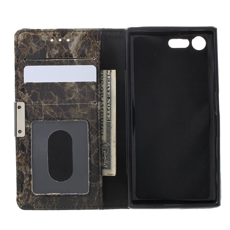 Caja de cuero de la carpeta del cuero de la textura del mármol para Sony xperia X compacto - negro-5