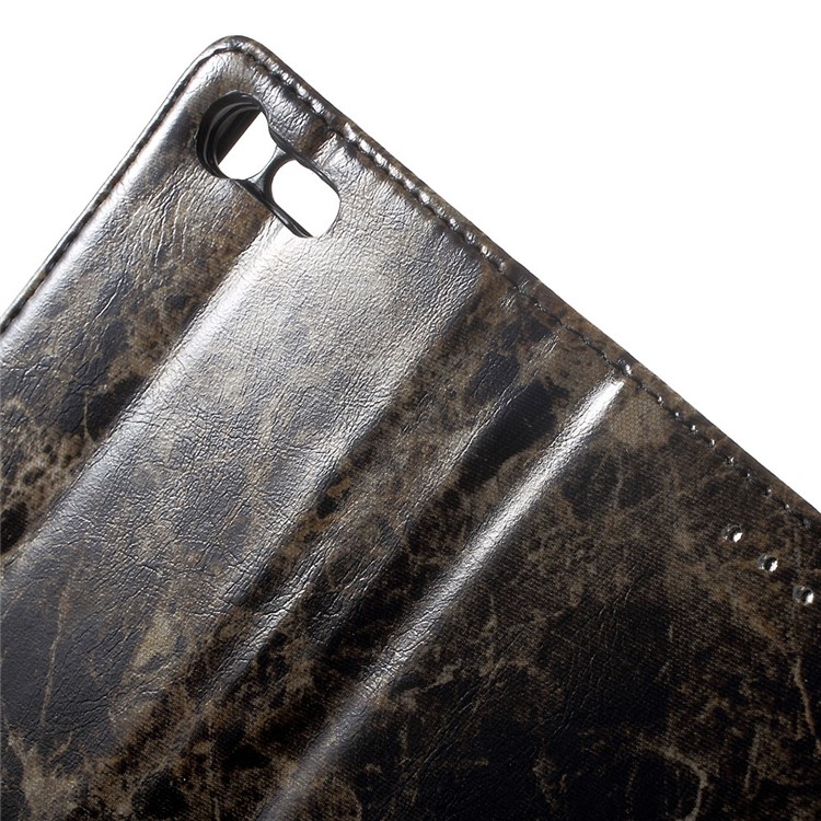 Caja de cuero de la carpeta del cuero de la textura del mármol para Sony xperia X compacto - negro-6