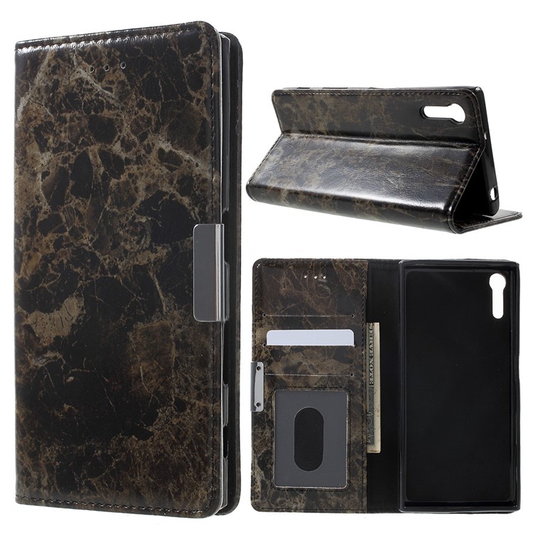 Marble Texture Leather Wallet Flip Cover or Sony Xperia XZ - Black-1