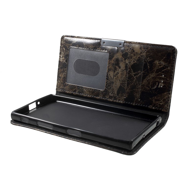 Marble Texture Leather Wallet Flip Cover or Sony Xperia XZ - Black-5