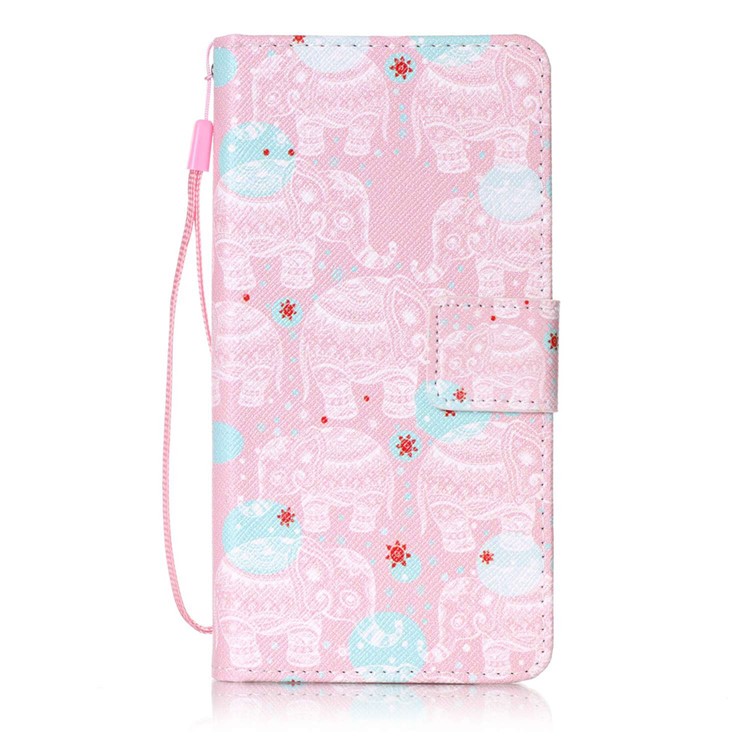 Patterned Leather Wallet Cell Phone Case for Sony Xperia XA/XA Dual with Strap - Elephants-1