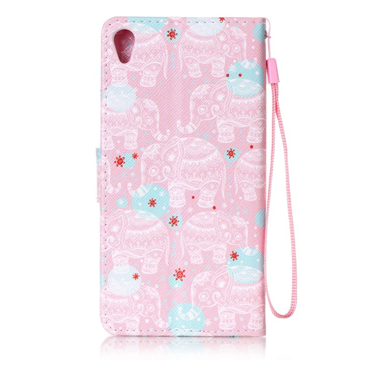 Patterned Leather Wallet Cell Phone Case for Sony Xperia XA/XA Dual with Strap - Elephants-2