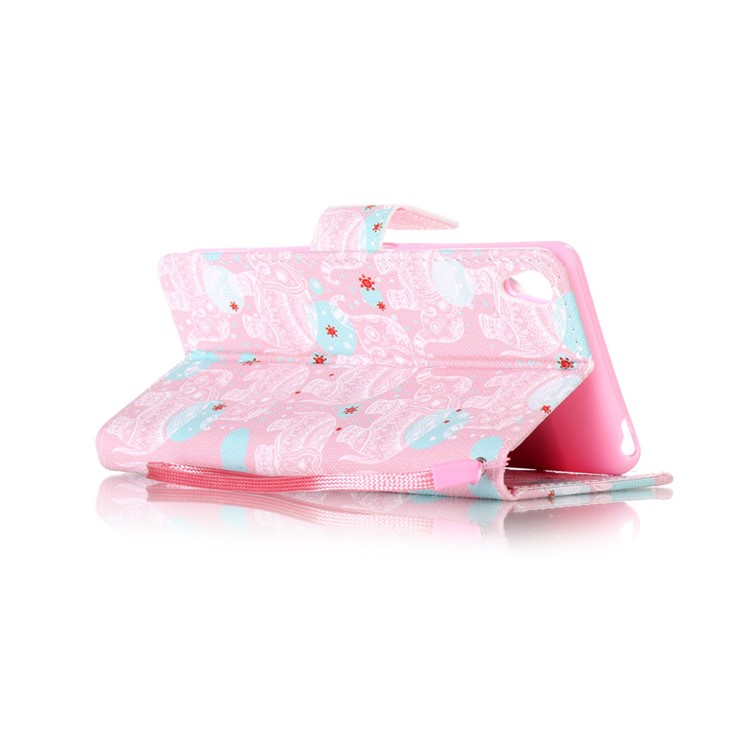 Patterned Leather Wallet Cell Phone Case for Sony Xperia XA/XA Dual with Strap - Elephants-4