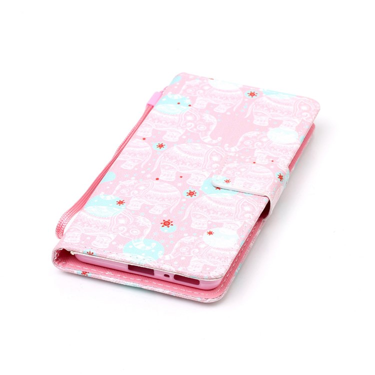 Patterned Leather Wallet Cell Phone Case for Sony Xperia XA/XA Dual with Strap - Elephants-5