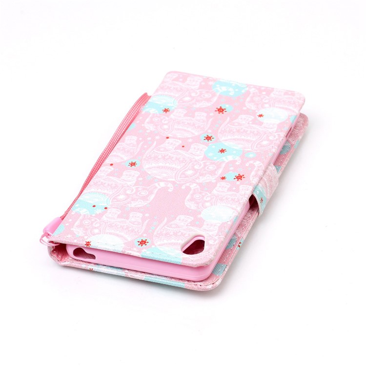 Patterned Leather Wallet Cell Phone Case for Sony Xperia XA/XA Dual with Strap - Elephants-6