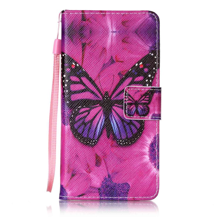 Patterned Leather Stand Shell for Sony Xperia XA/XA Dual with Strap - Butterfly and Flower-1