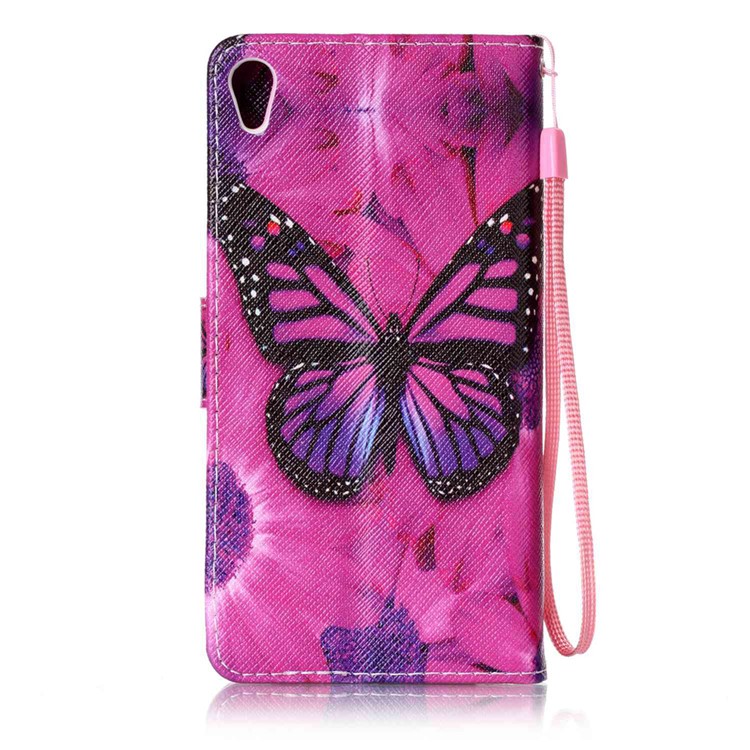 Patterned Leather Stand Shell for Sony Xperia XA/XA Dual with Strap - Butterfly and Flower-2