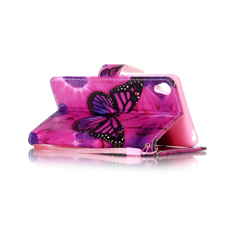 Patterned Leather Stand Shell for Sony Xperia XA/XA Dual with Strap - Butterfly and Flower-4