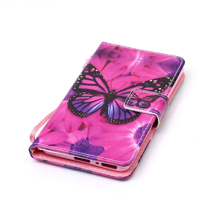 Patterned Leather Stand Shell for Sony Xperia XA/XA Dual with Strap - Butterfly and Flower-5
