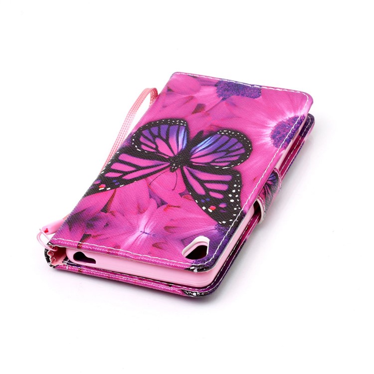 Patterned Leather Stand Shell for Sony Xperia XA/XA Dual with Strap - Butterfly and Flower-6