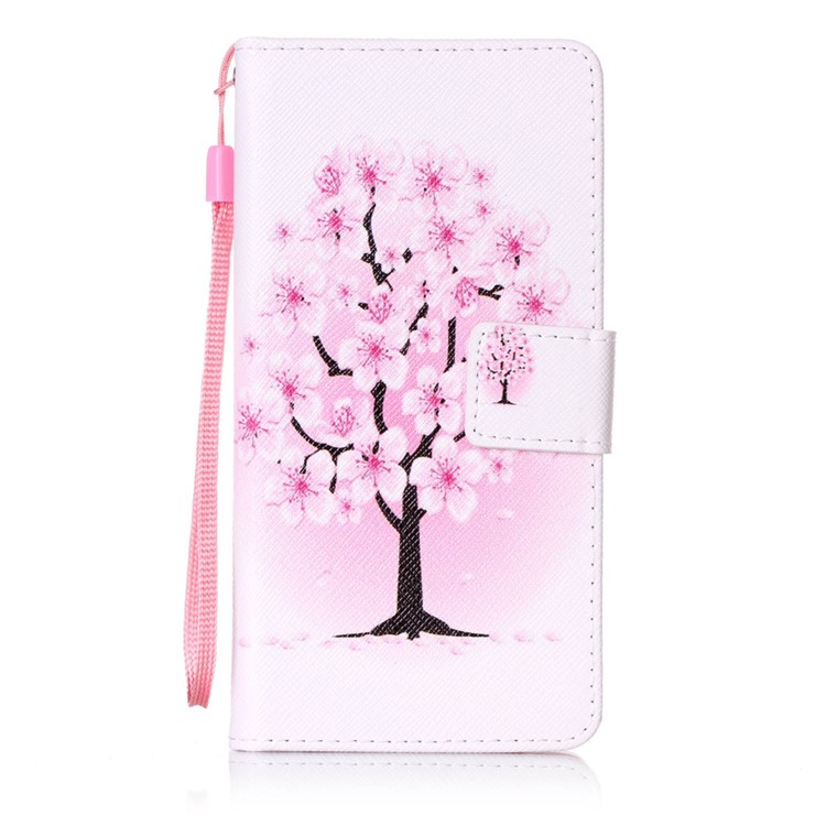 Patterned Leather Stand Cover for Sony Xperia XA/XA Dual with Strap - Pretty Plum Flower-1